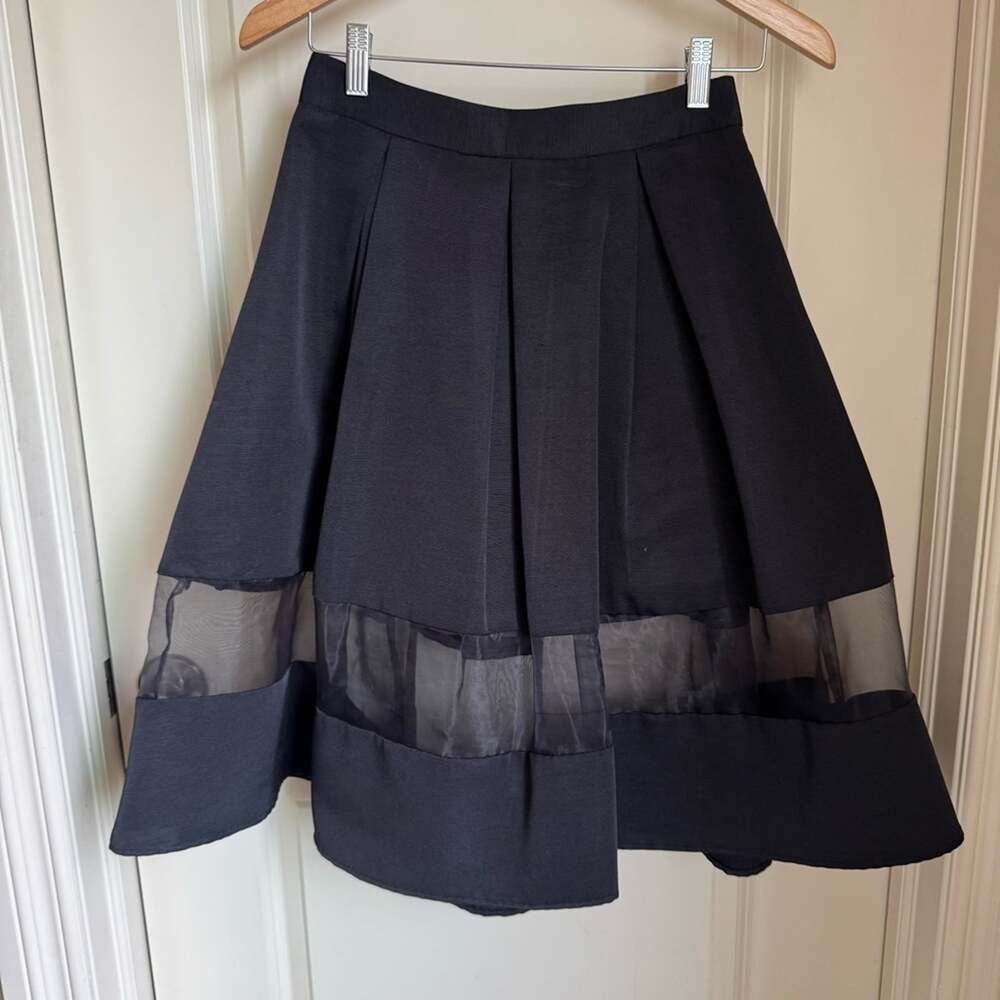 Express Black Pleated Waist Midi A-Line Skirt With Mesh Panel - Size 2